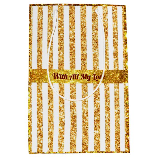 Gold Vertical Glitter Boho Stripes Collectie Medium Cadeauzakje (Voorkant)