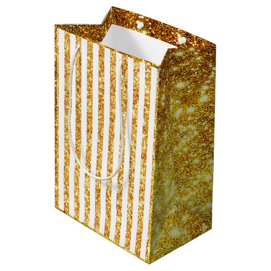 Gold Vertical Glitter Boho Stripes Collectie Medium Cadeauzakje (Achterkant Gekanteld)