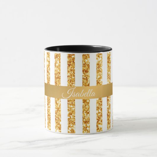 Gold Vertical Glitter Boho Stripes Collectie Mok (Midden)