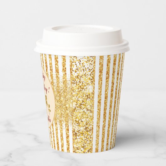 Gold Vertical Glitter Boho Stripes Collectie Papieren Bekers (Links)
