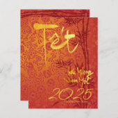 Gold Vietnamees Têt aangepast jaar met versierde H Feestdagenkaart (Voorkant / Achterkant)