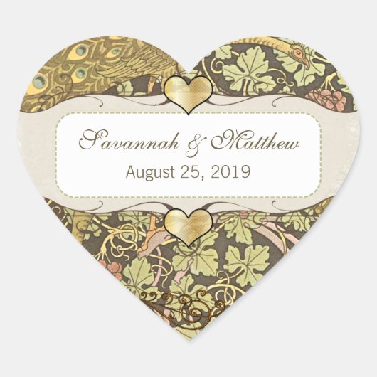 Gold Vineyard Peacock Art Deco Wedding Seal Hart Sticker (Voorkant)