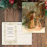 Gold Vintage Father Christmas and Angel Briefkaart<br><div class="desc">Old world Father Christmas in heavily ornamented gold robes bearing gifts and tree with winged angel. Beautiful complementary graphics on back with editable text fields.</div>