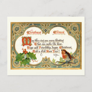 Gold Vintage-kerstversie, Robin & Holly Briefkaart