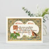  Gold Vintage-kerstversie, Robin & Holly Feestdagenkaart (Staand voorkant)