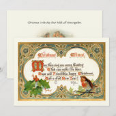  Gold Vintage-kerstversie, Robin & Holly Feestdagenkaart (Voorkant / Achterkant)