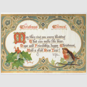 Gold Vintage-kerstversie, Robin & Holly Tissuepapier