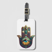 Gold Violet Teal Hamsa w/ Turquoise Third Eye Bagagelabel (Voorkant (verticaal))