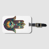 Gold Violet Teal Hamsa w/ Turquoise Third Eye Bagagelabel (Voorkant (horizontaal))