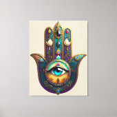 Gold Violet Teal Hamsa w/ Turquoise Third Eye Canvas Afdruk (Voorkant)