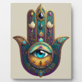 Gold Violet Teal Hamsa w/ Turquoise Third Eye Fotoplaat (Voorkant)