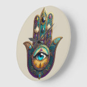Gold Violet Teal Hamsa w/ Turquoise Third Eye Grote Klok (Hoek)
