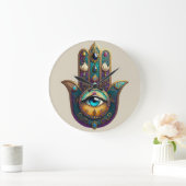 Gold Violet Teal Hamsa w/ Turquoise Third Eye Grote Klok (Huis)