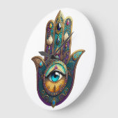 Gold Violet Teal Hamsa w/ Turquoise Third Eye Grote Klok (Hoek)