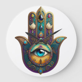 Gold Violet Teal Hamsa w/ Turquoise Third Eye Grote Klok