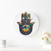 Gold Violet Teal Hamsa w/ Turquoise Third Eye Grote Klok (Huis)