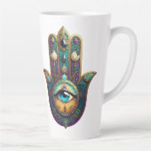 Gold Violet Teal Hamsa w/ Turquoise Third Eye Latte Mok (Rechts)