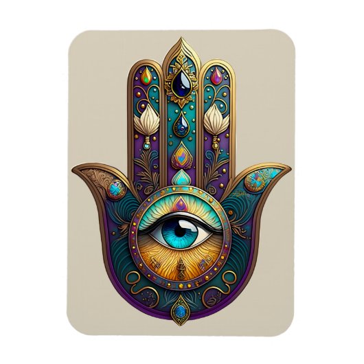 Gold Violet Teal Hamsa w/ Turquoise Third Eye Magneet (Verticaal)