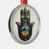 Gold Violet Teal Hamsa w/ Turquoise Third Eye Metalen Ornament (Rechts)
