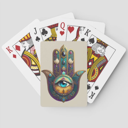 Gold Violet Teal Hamsa w/ Turquoise Third Eye Pokerkaarten (Achterkant)