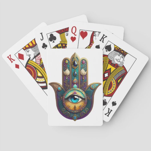 Gold Violet Teal Hamsa w/ Turquoise Third Eye Pokerkaarten (Achterkant)
