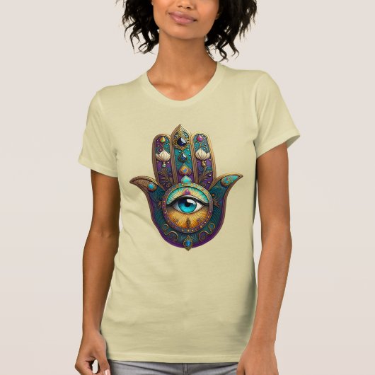 Gold Violet Teal Hamsa w/ Turquoise Third Eye T-shirt (Voorkant)