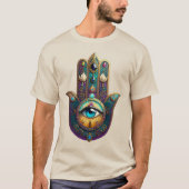 Gold Violet Teal Hamsa w/ Turquoise Third Eye T-shirt (Voorkant)