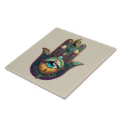 Gold Violet Teal Hamsa w/ Turquoise Third Eye Tegeltje (Zijkant)
