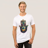 Gold Violet Teal Hamsa w/ Turquoise Third Eye Tri-Blend Shirt (Voorkant volledig)