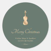Gold Violin Luthier Elegant Merry Christmas Ronde Sticker (Voorkant)