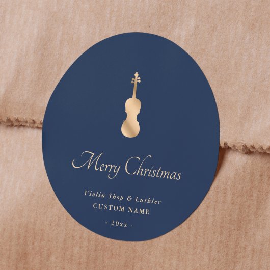 Gold Violin Luthier Elegant Merry Christmas Ronde Sticker