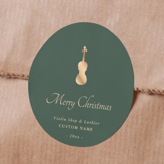 Gold Violin Luthier Elegant Merry Christmas Ronde Sticker