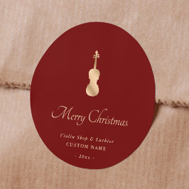 Gold Violin Luthier Elegant Merry Christmas Ronde Sticker