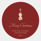 Gold Violin Luthier Elegant Merry Christmas Ronde Sticker (Voorkant)
