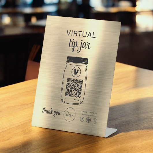 Gold Virtual Tip Jar QR Code Logo Wit Reclamebord Met Voetstuk