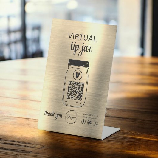 Gold Virtual Tip Jar QR Code Logo Wit Reclamebord Met Voetstuk