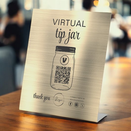 Gold Virtual Tip Jar QR Code Logo Wit Reclamebord Met Voetstuk