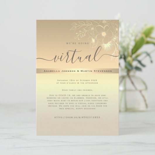Gold Virtual Wedding Uitnodiging (Staand voorkant)