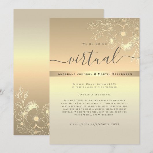 Gold Virtual Wedding Uitnodiging (Voorkant / Achterkant)