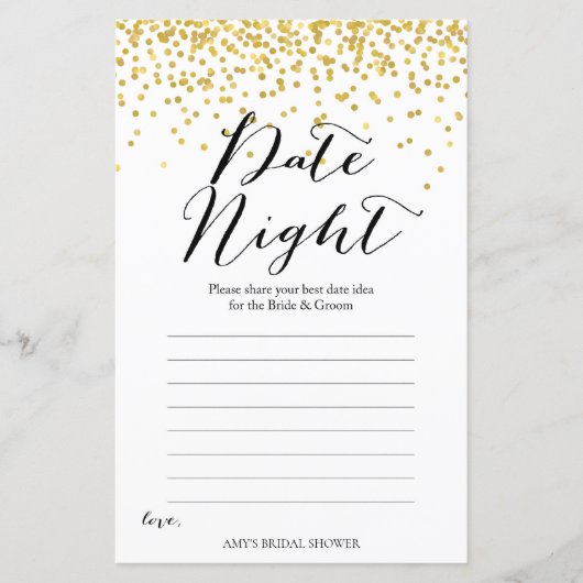 Gold Vrijgezellenfeest Game - Date Night Kaart (Voorkant)