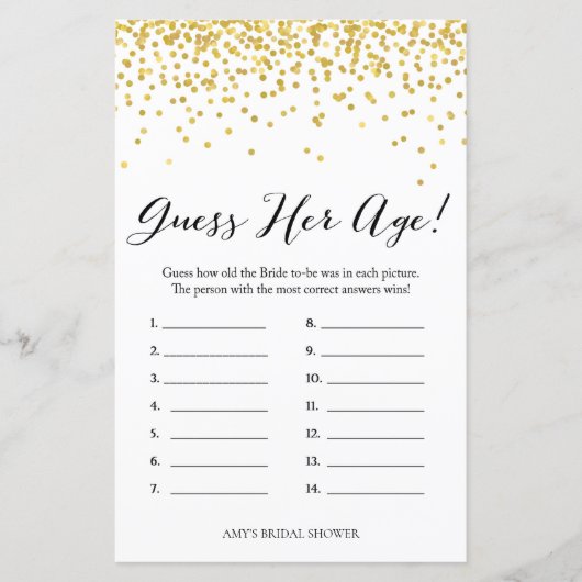 Gold Vrijgezellenfeest Game - Hoe oud was Bride (Voorkant)