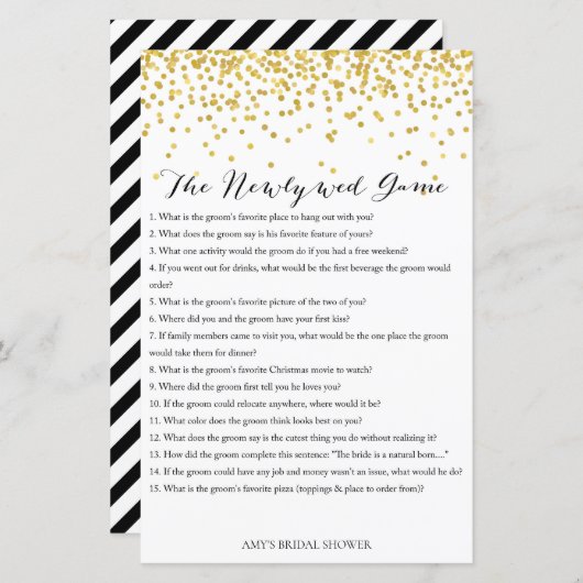 Gold Vrijgezellenfeest game - Pas getrouwd game (Voorkant / Achterkant)