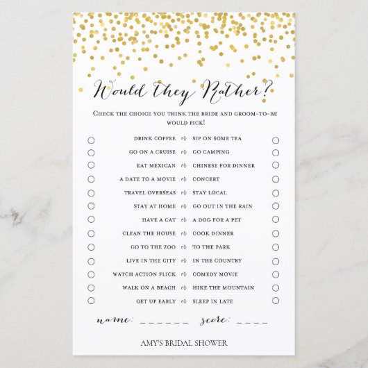 Gold Vrijgezellenfeest Game - zouden ze liever heb (Voorkant)