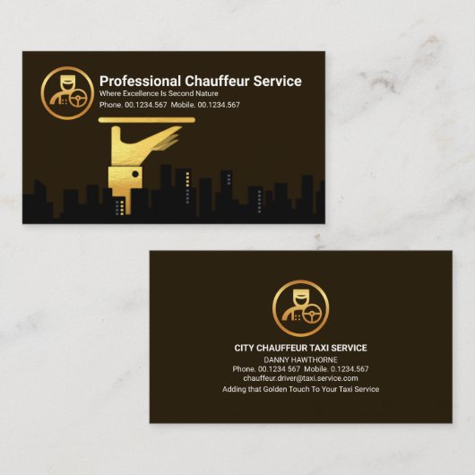 Gold Waiter's Serving Bord City Silhouette Driver Visitekaartje (Voorkant / Achterkant)