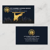 Gold Waiter's Serving Bord City Silhouette Visitekaartje (Voorkant / Achterkant)