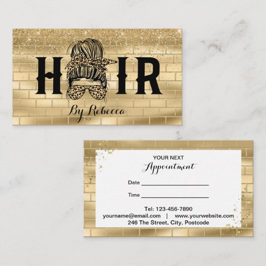 Gold Wall Hair Stylist Appointkaart Bun Afsprakenkaartje (Voorkant / Achterkant)