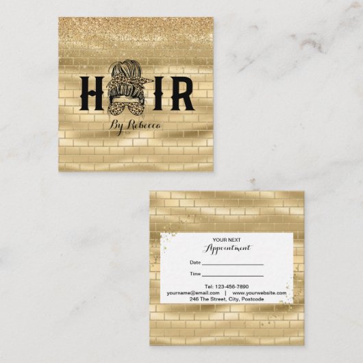 Gold Wall Hair Stylist Appointkaart Bun Afsprakenkaartje (Voorkant / Achterkant)