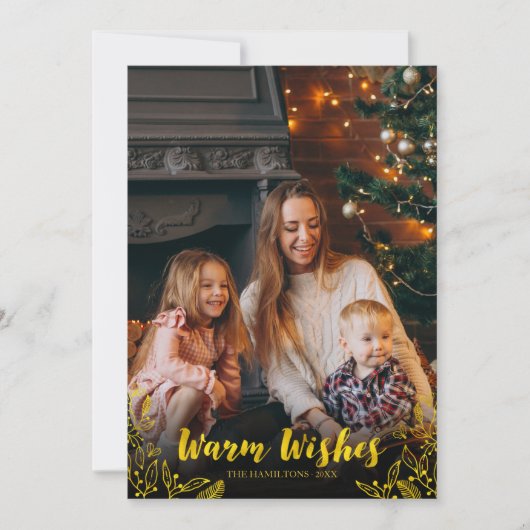 Gold Warm Wishes Winter Leaves Kaart (Voorkant)