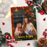 Gold Warm Wishes Winter Leaves Kaart<br><div class="desc">Eenvoudige leuke foto-kerstkaart met een gouden kalligrafie,  geweldig voor lichte afbeeldingen.</div>