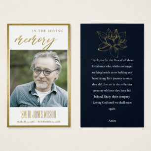 GOLD WATER LILY FLORAL MEMORIAL FOTO PRAYER KAART